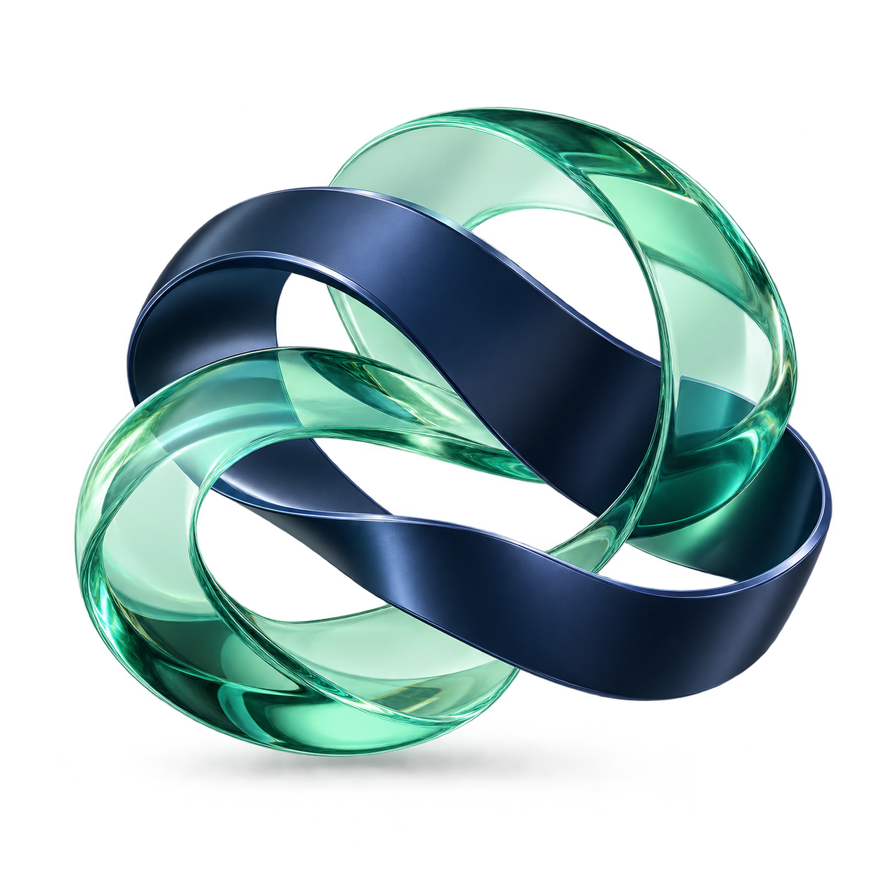 Interconnected mint and navy ribbons representing connected financial services